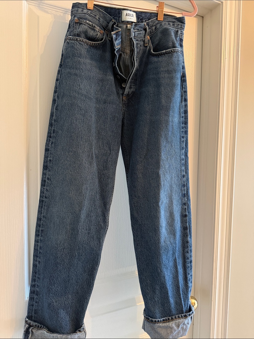 Agolde Women’s Relaxed Straight Jeans in Dark Blue Denim